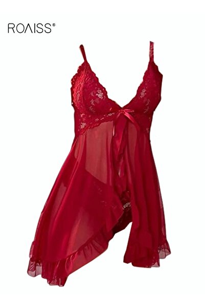 ROAISS 2-Piece Lace Nightgown Set for Women's Daily Wedding Night Honeymoon S...