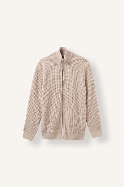 DeFacto Standard Fit Stand Collar Zippered Textured Cardigan H8239Ax26Au