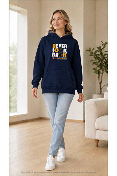 EMMODA Women's Never Look Back Written Hooded Kangaroo Pocket Sweatshirt