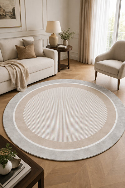 DECOVİST HOME Kaymaz Taban Makinede Yıkanabilir Leke Tutmaz Yuvarlak Salon Ha...