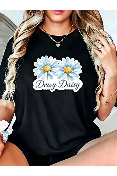 23ERVA Casual Floral Dewy Daisy Graphic Women's T-Shirt Summer Daily Wear Gif...