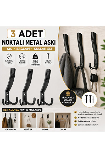 reis kulp mobilya aksesauarları imalat sanayi 3 Adet Noktalı Metal Askı – Siy...