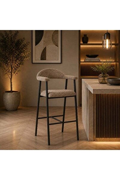 In Zone Luxurious Velvet Bar Chair Featuring a Curved Backrest with Armrests ...