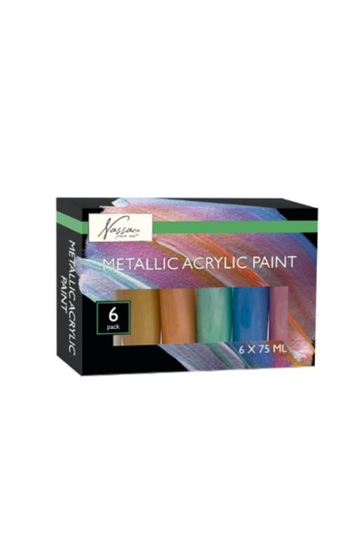 Nassau fine art Set de culori acrilice metalice 6 culori x 75 ml