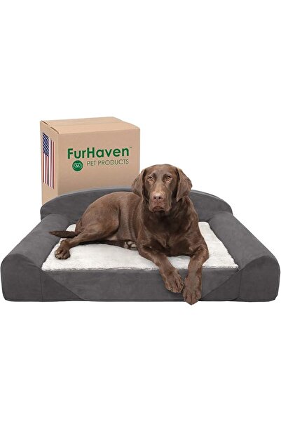 Furhaven غطاء سرير للكلاب من الفرو الصناعي فائق النعومة وشمواه بنمط كنبة تقلي...