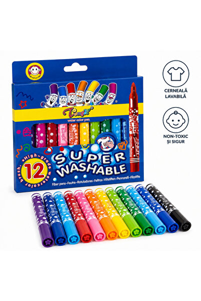 Generic Brand Set of 12 Super Washable Markers, Vibrant Colors, Non-Toxic