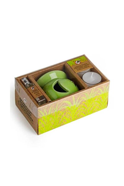 Generic Brand Set suport ceramic verde cu ulei de citronella și 2 lumânări ti...
