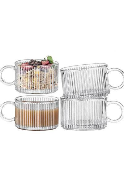 OEM Set de 4 căni de cafea din sticlă, cu design vintage, 400ml