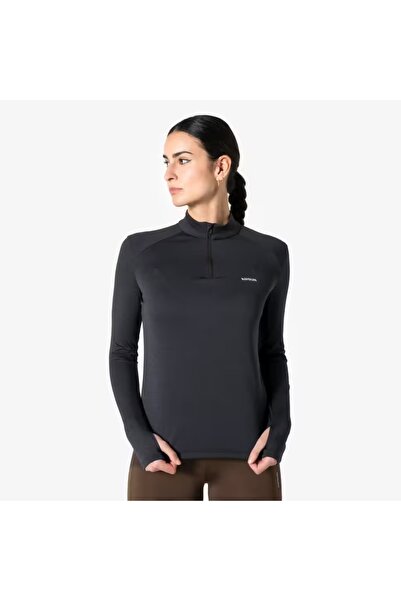 Decathlon Kadın Uzun Kollu Yarım Fermuarlı Koşu Tişörtü - Siyah