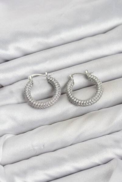 online kapsulavm avm alışveriş Silver Color Full Zircon Stone Hoop Women's Ea...