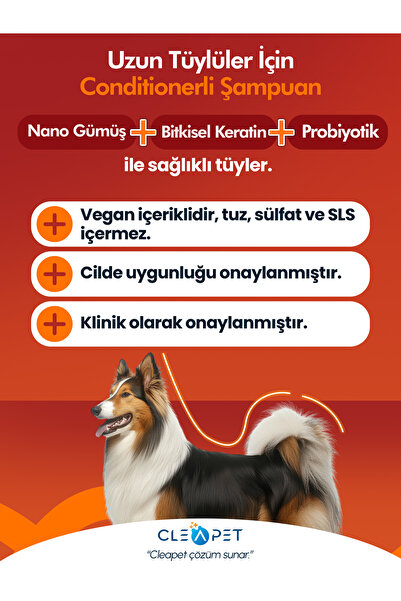 Cleapet UZUN TÜYLÜLER İÇİN TÜY DÖKME ÖNLEYİCİ ŞAMPUAN