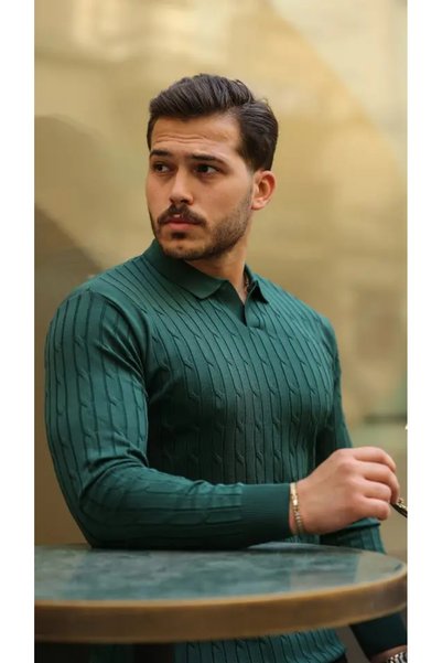 Generic Brand Men's Hair Weave Pattern Long Sleeve Knitwear