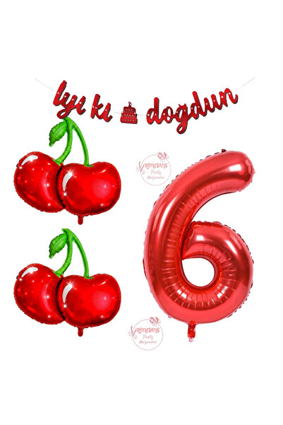 RÖNESANS PARTİ Rönesans Happy Birthday Written Cherry Number Themed Birthday ...