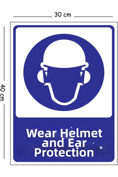 Mayeka Metal Helmet and Headphones Warning Sign 30X40 cm A3 Warning Work Safe...