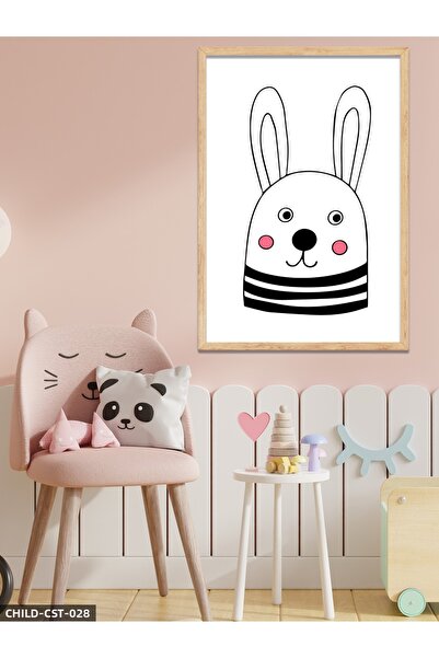 Evinemoda Black and White Rabbit One-Piece Wooden Framed Painting