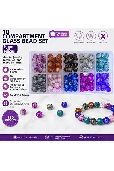 By MO Accessories مجموعة من 150 حبة من الخرز الزجاجي مقاس 8 مم في صندوق صغير ...