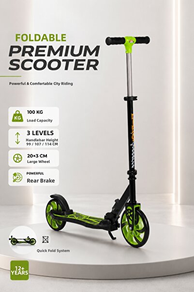 YILDIRIM OYUNCAK Large Wheel Foldable Scooter with 3-Level Adjustable Handleb...
