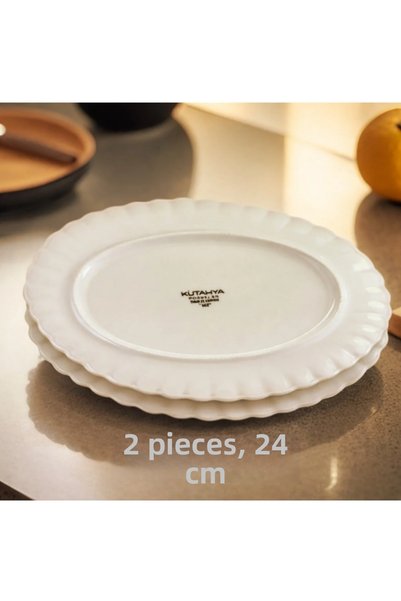 Kütahya Porselen Boneluz 2 Pieces 24 cm Kayık Tabak Salad Plate (Unplated - Plain Edge)
