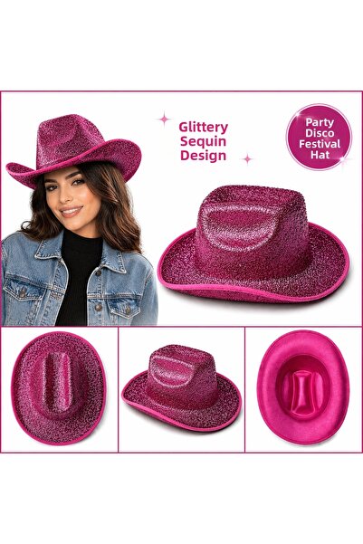 Mustran Bright pink cowboy hat women men party disco festival hat