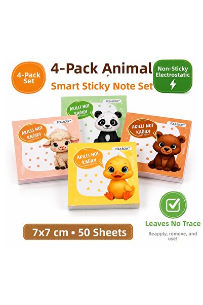 POLABOOK Animal-Themed 4-Piece Mini Smart Note Paper Set 50 Sheets – Non-Stic...