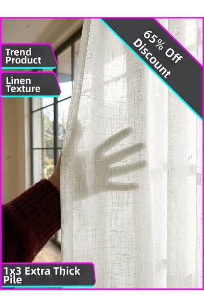 Demor Home Culoare Ecru Textură de in de lux 1/3 Pliuri dense Perdea elegantă...