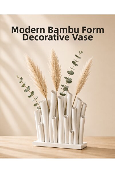 Sellor Modern Bamboo Form Decorative Vase, Minimal Flower Holder & Desktop Decor