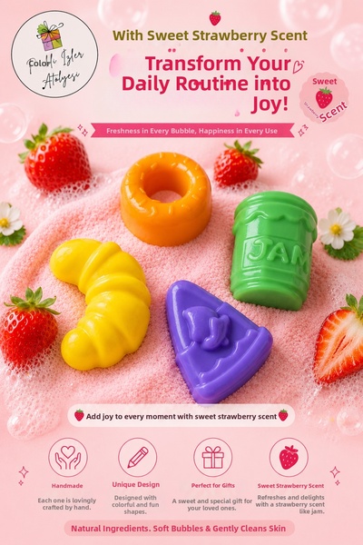 renkli izler atölyesi Strawberry Scented Mini Sweet Design Hand Soap Set of 4...