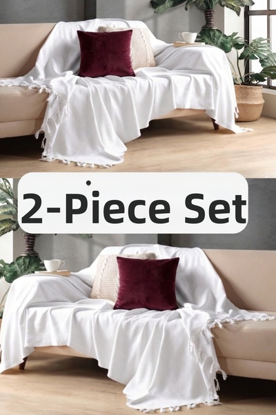 Miracolo Home White Cotton Decorative Sofa Cover Set 170X230 Size Optimal Non...
