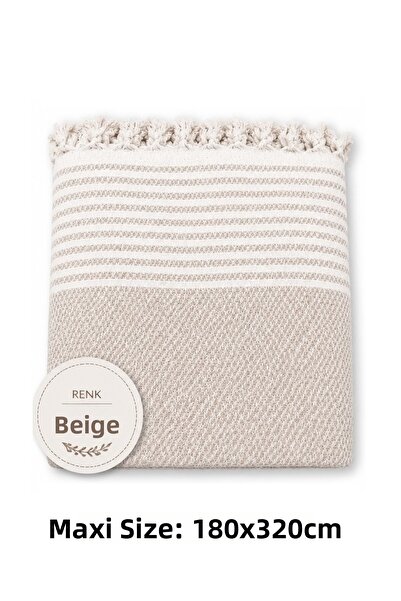 Mandaş Beige - Cotton Non-Slip Wicker Woven Maxi Size Sofa Cover (180X310)