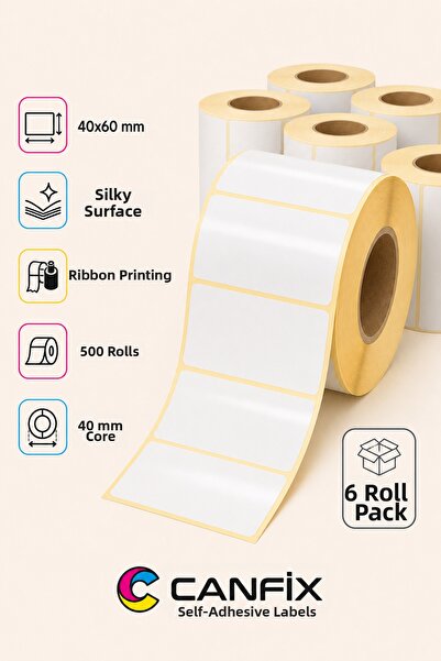 Canfix ملصق مطلي مقاس 40x60 مم، 6 لفات تحتوي على 500 لفة، مع شريط.