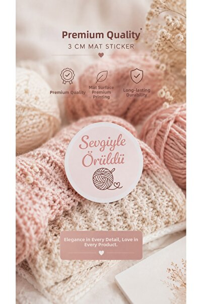 Hayali Çizgili Knitted with Love 3 cm Matte Sticker Label – Knitting Product ...
