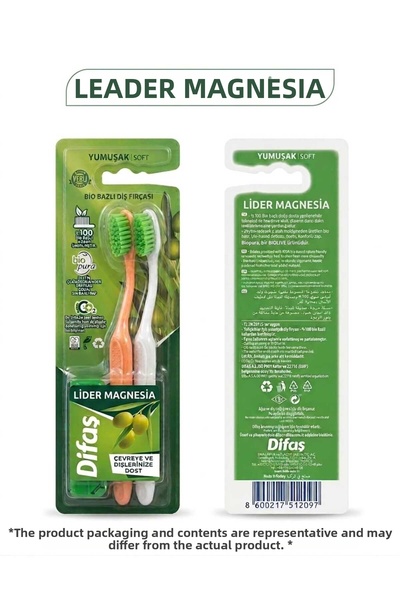 Lider MAGNESİA Di̇faş 2 Ad Bi̇o Dent Soft Bristles Toothbrush Made from Bio-B...
