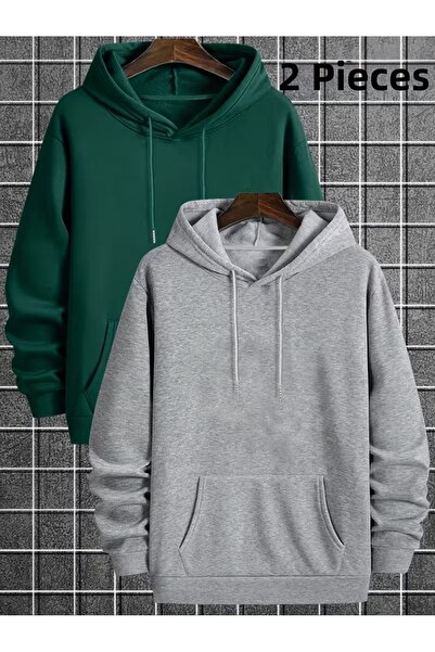DAXİS Sportwear Company Pachet avantajos de 2 hanorace de bază cu glugă și bu...