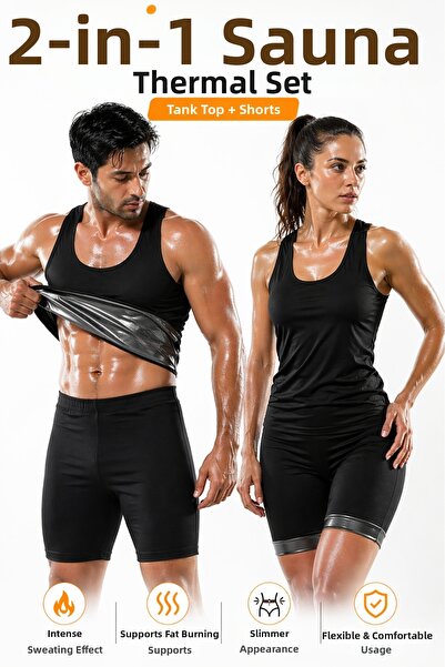 elilom Thermal Sauna 2-Piece Set Athlete Shorts Set Unisex Sweat-Inducing Spo...