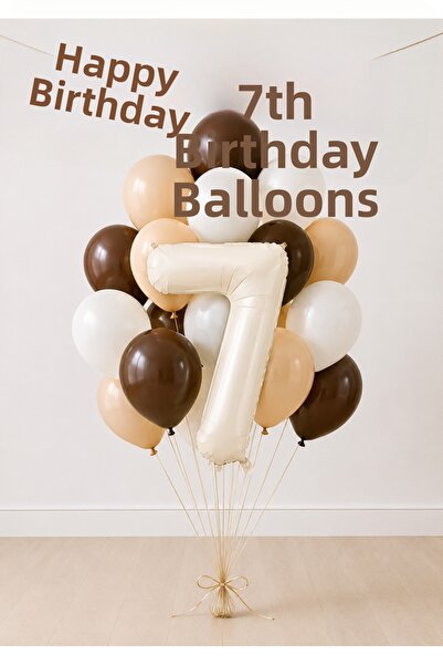 Balonsan -7- Age Retro Happy Birthday Banner Themed Balloon Bundle 20 Pieces