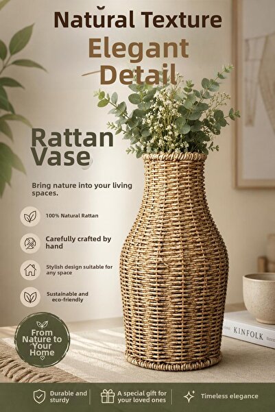 Funny Life Vază din răchită din ratan, ghiveci decorativ pentru flori, sufrag...