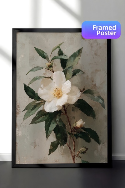 Zestia Pictură de perete vintage, ramură de camelie albă cu ramă neagră Nr.: ...