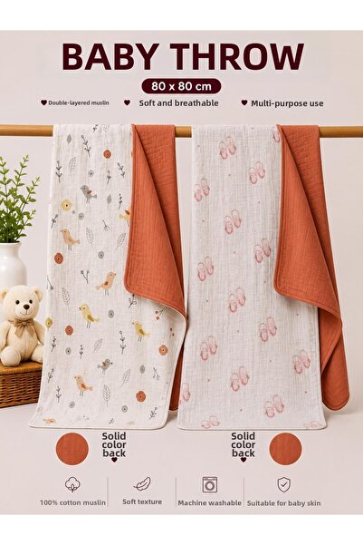 Zümra Baby Multi-Purpose Double-Sided Muslin Blanket & Blanket Set of 2 100% ...