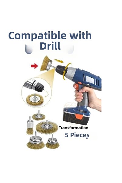 ARMÜZ Drill Compatible Fringed Pin Wire Brush Set 1/4 Inch