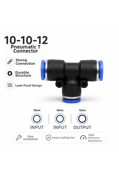 GENERAL 10-10-12 mm Pneumatic t Connection Fitting |   Push-In Quick Hose Con...