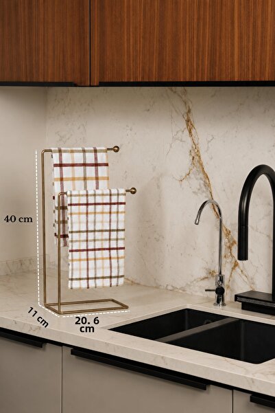 Edora Home Ματ χρυσό σταντ για πετσέτες κουζίνας με 2 βραχίονες, δεν απαιτείτ...