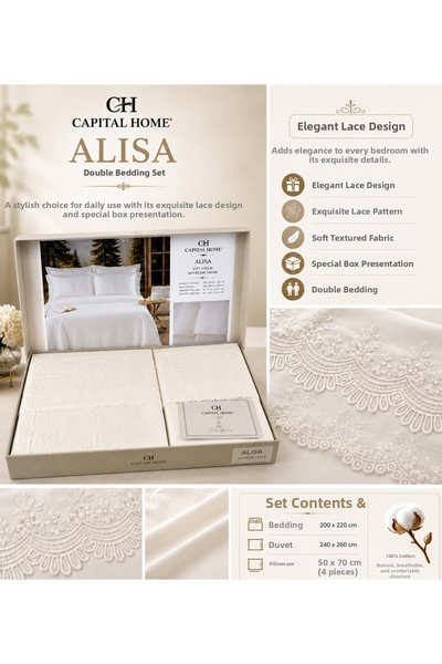 Capital Home Double Lace 6-Piece Bedding Set 100% Cotton