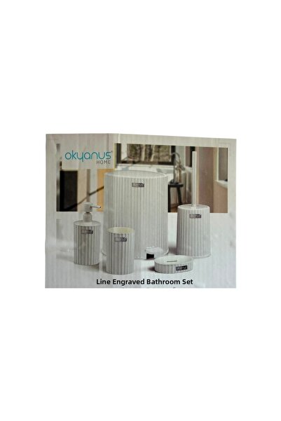 freehomedesign Striped Engraved 5-Piece Bathroom Set White
