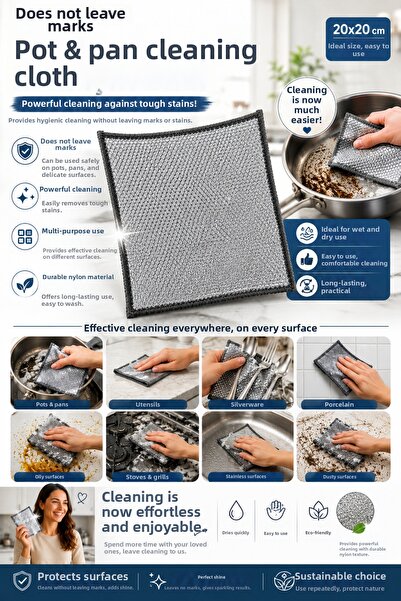 TAKI DERYASI Multi-Purpose Pot and Pan Scrubbing Cloth |   Stubborn Dirt and ...