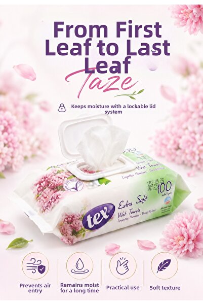 Tex Rose Scented 12 Pack Wet Towel Wipes Set - 100X12 = 1,200 Pieces