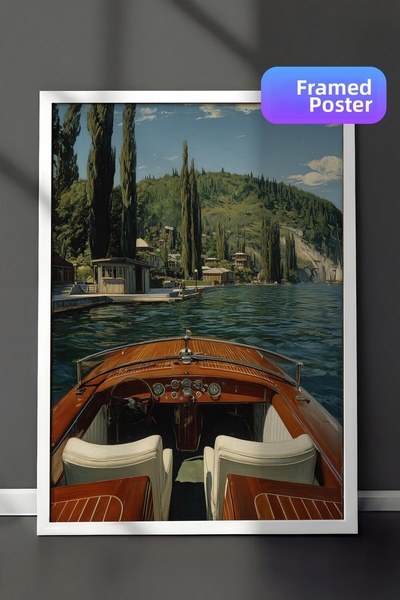 Postifull Boat and Lake Scenery Poster, White Framed Poster, Old Money Series...