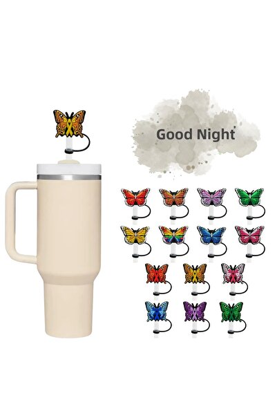 GECEDENİZ Thermos Compatible Straw Stopper Large Butterfly Model 2 Yellow