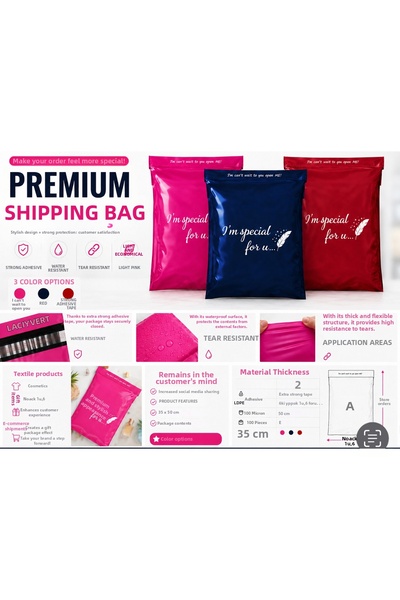 BİRİKİM AMBALAJ Shipping Bag 35X45+5 with Pocket 3 Different Colors Pink-Dark...