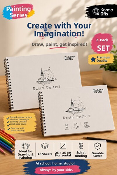 KarmaOfis 25X35 cm Spiral Picture Notebook 2 Pieces 40 Sheets |   Painting an...