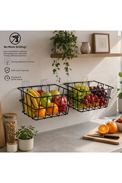 decorel Decorelax 21X21 cm Adhesive Wall Basket Set of 2 - Multi-Purpose Kitc...